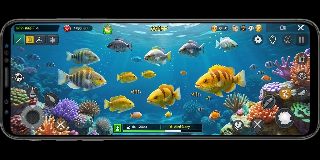 Screenshot gameplay 666FF memperlihatkan aksi menembak ikan dengan grafis yang menarik.