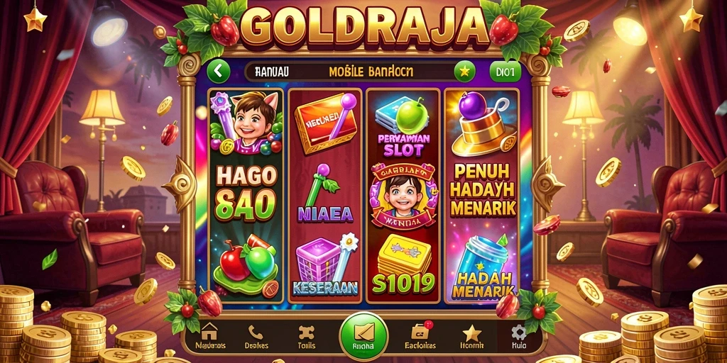 Screenshot permainan GOLDRAJA menampilkan gameplay yang seru dan penuh warna.