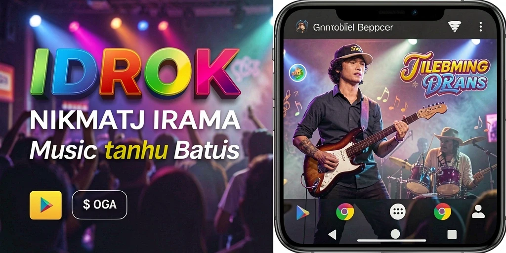 Tangkapan layar utama IDROK menampilkan antarmuka pengguna yang menarik dengan aplikasi musik.