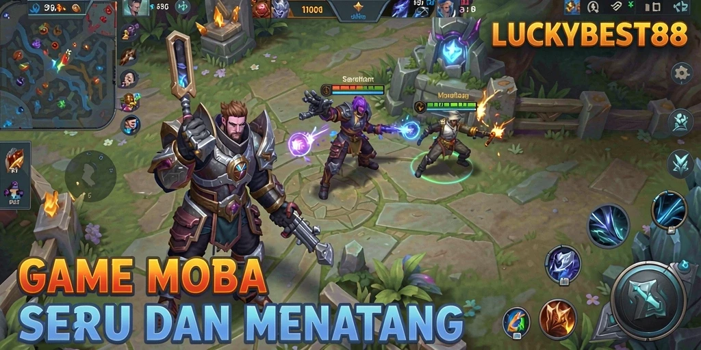 Tangkapan layar utama LUCKYBEST88 menampilkan aksi intens dalam permainan MOBA.