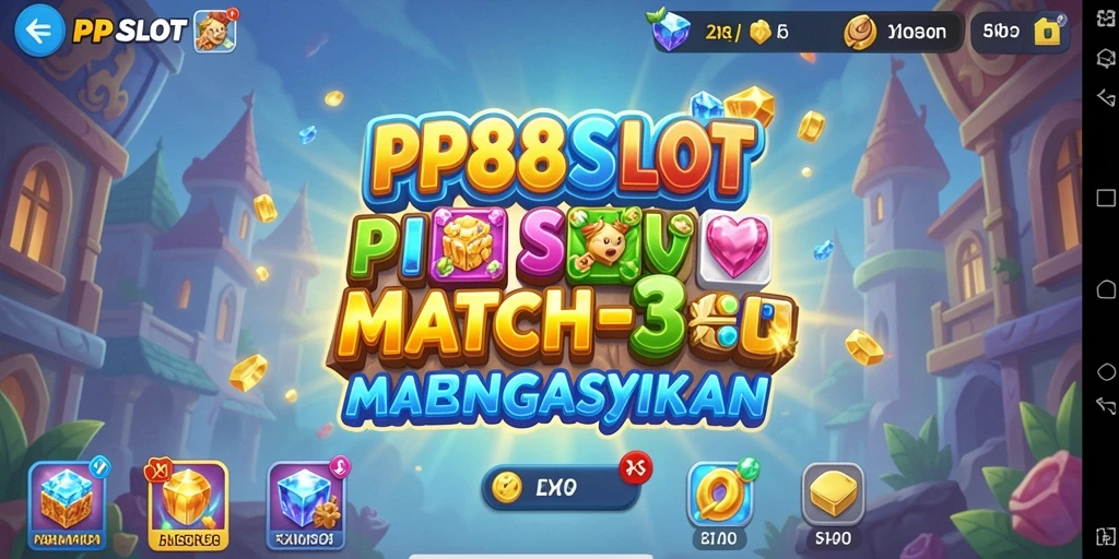 Screenshot utama PP88SLOT menampilkan gameplay Match-3 yang seru.