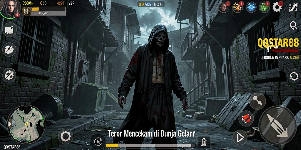 Tampilan gameplay mencekam dari QQSTAR88 dengan suasana menyeramkan.
