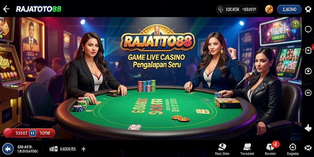Tampilan gameplay RAJATOTO88 dengan dealer langsung dan suasana kasino.