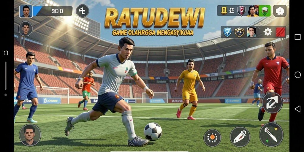 Tampilan gameplay mendebarkan dalam RATUDEWI yang menunjukkan aksi olahraga.