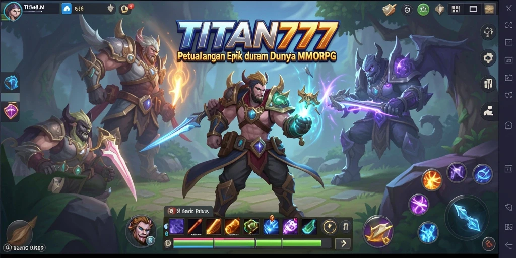 Tampilan gameplay MMORPG yang epik dalam TITAN777.
